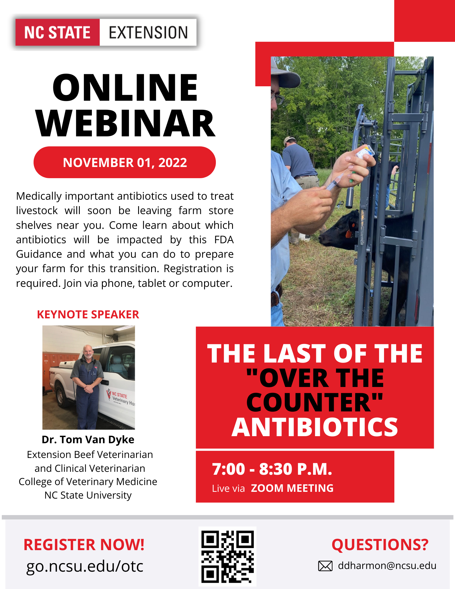 Online Webinar, November 01, 2022. The last of the "Over the Counter" Antibiotics. Medically important antibiotics used to treat livestock will soon be leaving farm store shelves near you. Come learn about which antibiotics will be impacted by this FDA guidance and what you can do to prepare your farm for this transition.